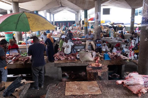 Busy Meat Market Under a Concrete Roof in Moroni, Comoros Moroni, Comoros