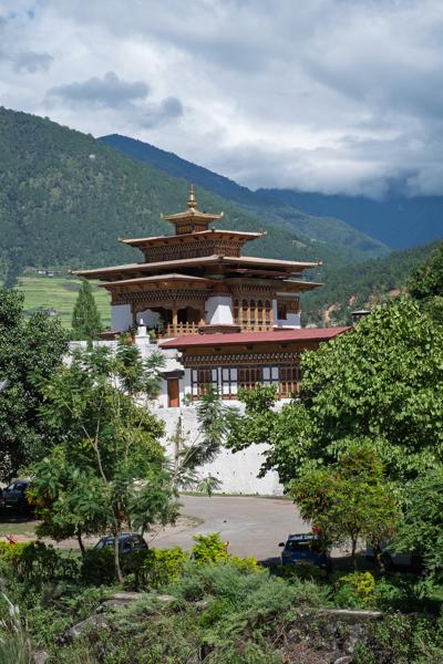 Bhutanese Dzong-Style Temple in a Mountain Valley (Bhutan) Yebisa, Bhutan