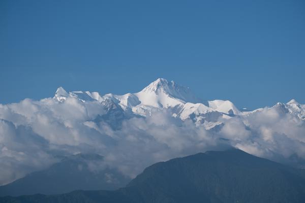 Snow-Capped Himalayan Peak Above Clouds Pokhara, Nepal
