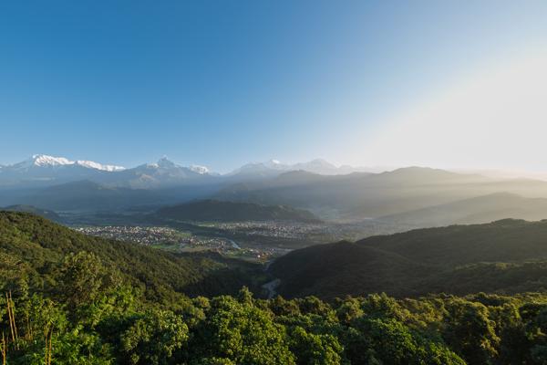 Himalayan Valley Panorama at Sunrise Pokhara, Nepal