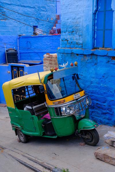 Auto rickshaw in Jodhpur’s Blue City alley Jodhpur, India